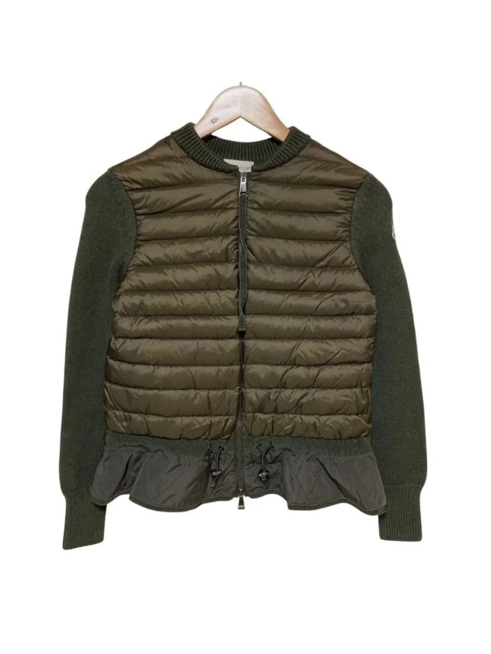 Moncler Hem Ruffle Down Knit Combination Jacket Khaki S